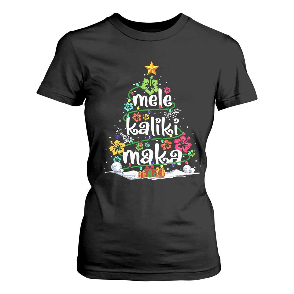 Tropical Hawaiian Christmas T Shirt For Women Mele Kalikimaka Palm Tree Xmas in Hawaii TS02 Black Print Your Wear