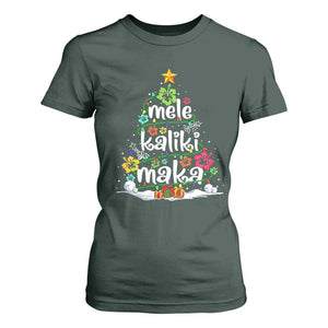 Tropical Hawaiian Christmas T Shirt For Women Mele Kalikimaka Palm Tree Xmas in Hawaii TS02 Dark Forest Green Print Your Wear