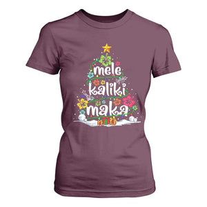 Tropical Hawaiian Christmas T Shirt For Women Mele Kalikimaka Palm Tree Xmas in Hawaii TS02 Maroon Print Your Wear