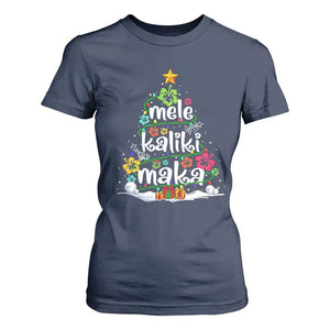 Tropical Hawaiian Christmas T Shirt For Women Mele Kalikimaka Palm Tree Xmas in Hawaii TS02 Navy Print Your Wear