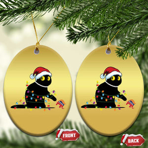 Xmas Black Cat Christmas Ornament Knock Over Elephant Funny Xmas TS02 Oval Gold Print Your Wear