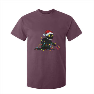 Christmas Black Cat T Shirt For Kid Knock Over Elephant Funny Xmas TS02 Maroon Print Your Wear