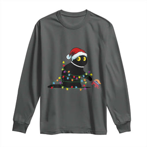 Christmas Black Cat Long Sleeve Shirt Knock Over Elephant Funny Xmas TS02 Dark Heather Print Your Wear