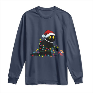 Christmas Black Cat Long Sleeve Shirt Knock Over Elephant Funny Xmas TS02 Navy Print Your Wear