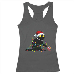 Christmas Black Cat Racerback Tank Top Knock Over Elephant Funny Xmas TS02 Dark Heather Print Your Wear