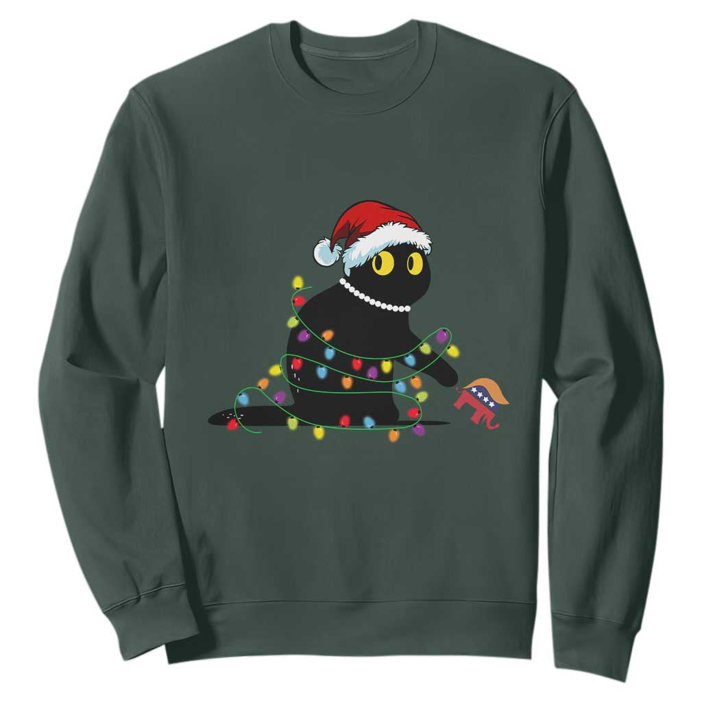 Christmas Black Cat Sweatshirt Knock Over Elephant Funny Xmas TS02 Dark Forest Green Print Your Wear