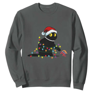 Christmas Black Cat Sweatshirt Knock Over Elephant Funny Xmas TS02 Dark Heather Print Your Wear