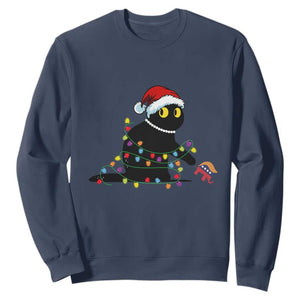 Christmas Black Cat Sweatshirt Knock Over Elephant Funny Xmas TS02 Navy Print Your Wear