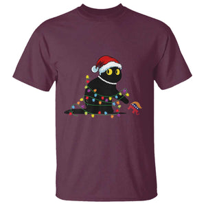 Christmas Black Cat T Shirt Knock Over Elephant Funny Xmas TS02 Maroon Print Your Wear