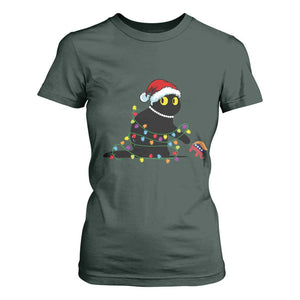 Christmas Black Cat T Shirt For Women Knock Over Elephant Funny Xmas TS02 Dark Forest Green Print Your Wear