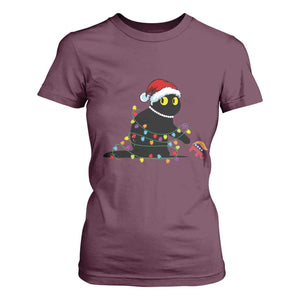 Christmas Black Cat T Shirt For Women Knock Over Elephant Funny Xmas TS02 Maroon Print Your Wear