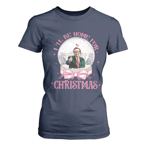 Christmas Trump T Shirt For Women I'll Be Home For Xmas Retro Vintage Pink Coquette Bow TS02 Navy Print Your Wear