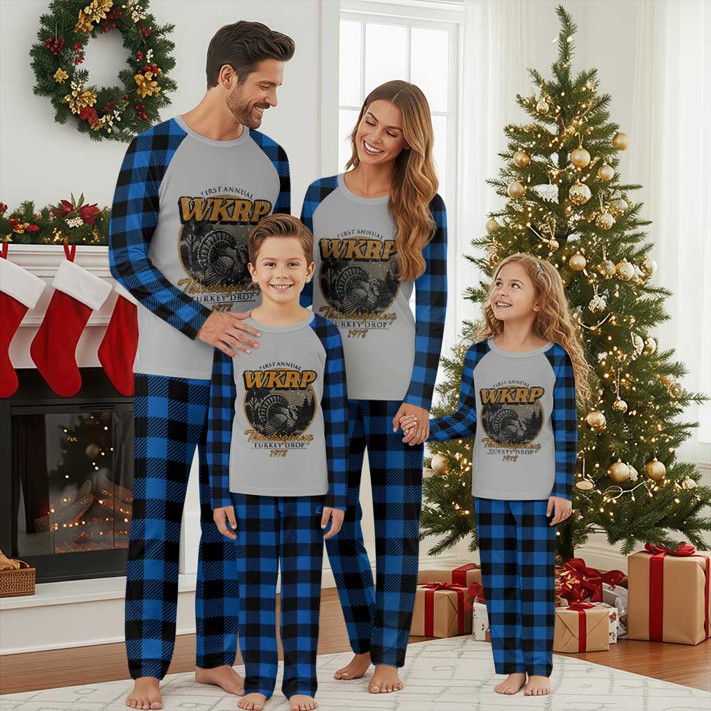 Retro WKRP Thanksgiving Turkey Drop 1978 Plaid Pajama Set Distressed Vintage Holiday TS02 Blue Plaid Print Your Wear