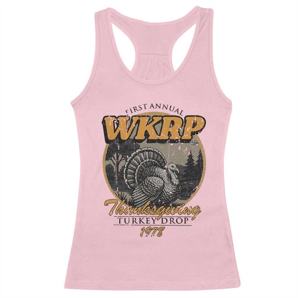 Retro WKRP Thanksgiving Turkey Drop 1978 Racerback Tank Top Distressed Vintage Holiday TS02 Light Pink Print Your Wear
