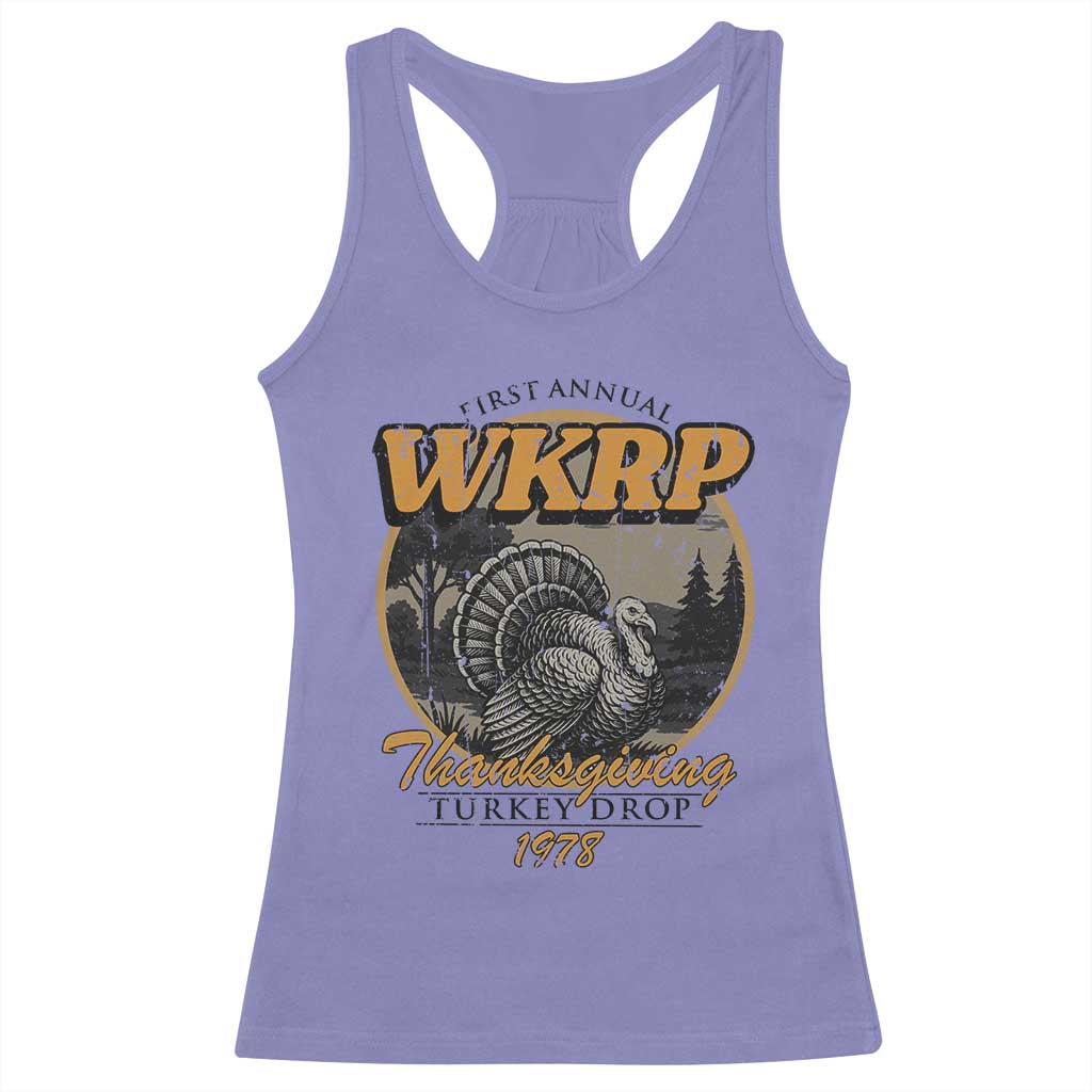 Retro WKRP Thanksgiving Turkey Drop 1978 Racerback Tank Top Distressed Vintage Holiday TS02 Violet Print Your Wear