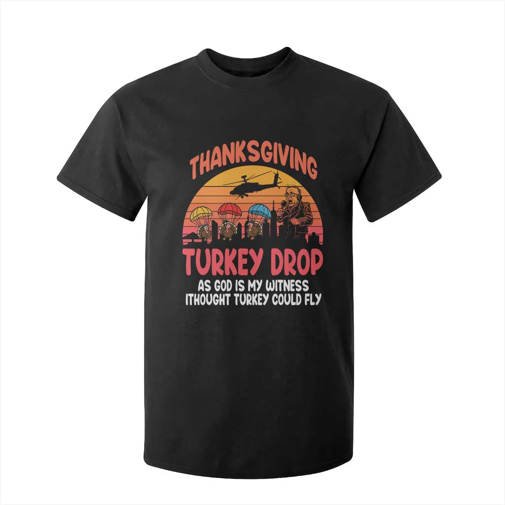 Retro Thanksgiving Turkey Drop T Shirt For Kid Parachuting Turkeys Funny 70s Parody TS02 Black Print Your Wear