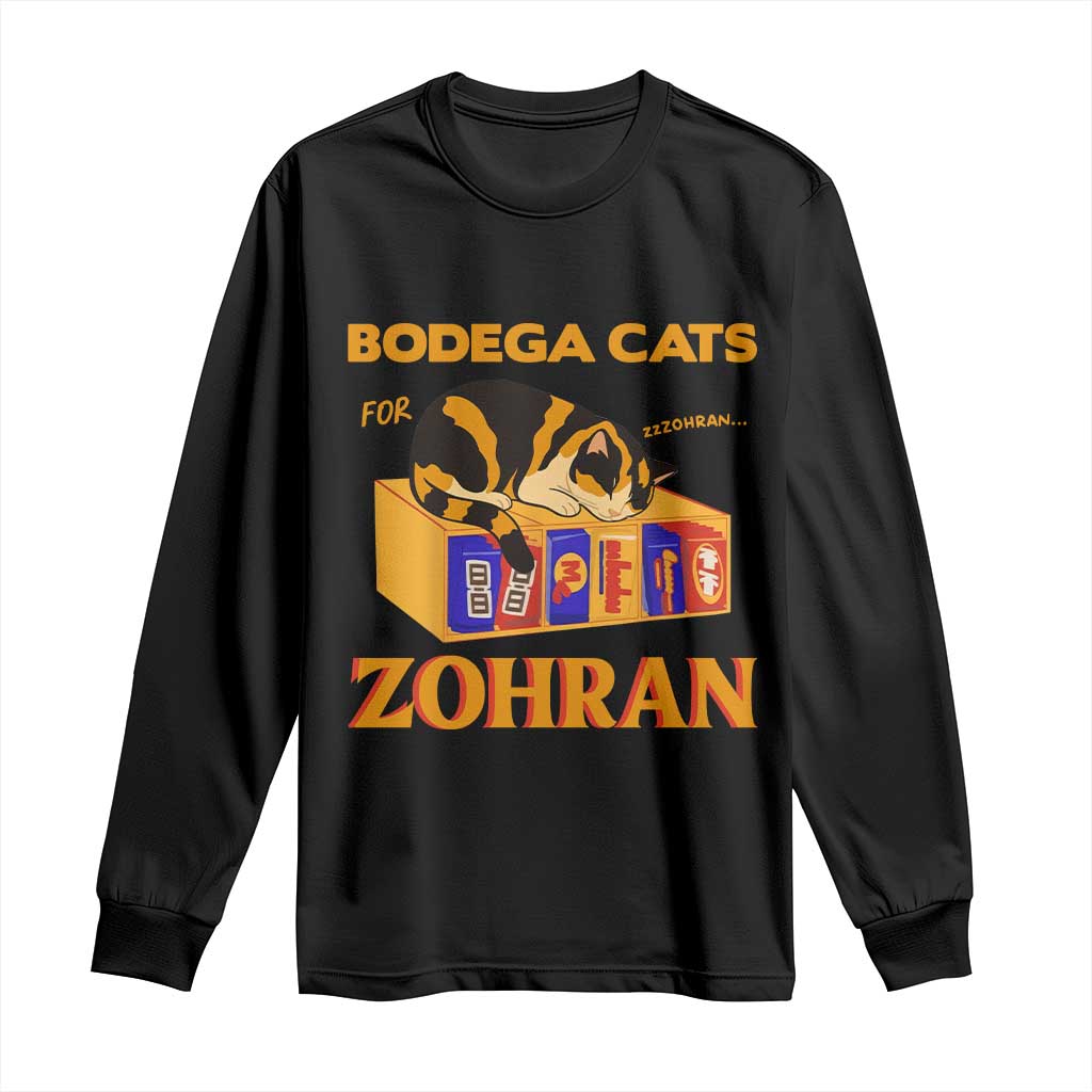 Bodega Cats for Zohran Long Sleeve Shirt New York Mamdani Supporter Mayor Cute Cat TS02 Black Print Your Wear