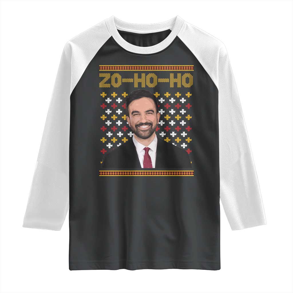 Zo Ho Ho Ugly Christmas Sweater Raglan Shirt Funny Zohran Mamdani Holiday TS02 Black White Print Your Wear