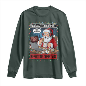 Funny Santa Tech Support Christmas Long Sleeve Shirt Rebooting Christmas Geek Humor Gift TS02 Dark Forest Green Print Your Wear