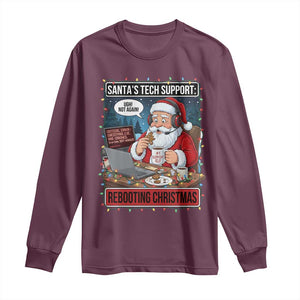 Funny Santa Tech Support Christmas Long Sleeve Shirt Rebooting Christmas Geek Humor Gift TS02 Maroon Print Your Wear