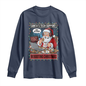 Funny Santa Tech Support Christmas Long Sleeve Shirt Rebooting Christmas Geek Humor Gift TS02 Navy Print Your Wear