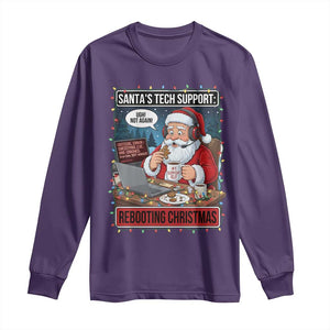 Funny Santa Tech Support Christmas Long Sleeve Shirt Rebooting Christmas Geek Humor Gift TS02 Purple Print Your Wear