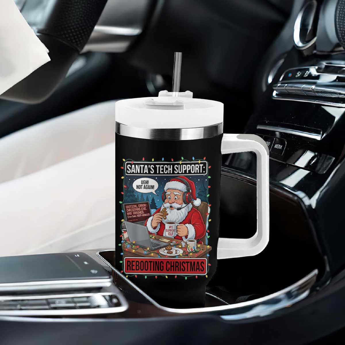 Funny Santa Tech Support Christmas Tumbler With Handle Rebooting Christmas Geek Humor Gift TS02 Print Your Wear