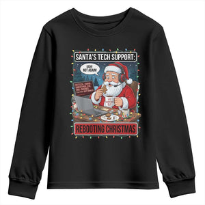 Funny Santa Tech Support Christmas Youth Sweatshirt Rebooting Christmas Geek Humor Gift TS02 Black Print Your Wear