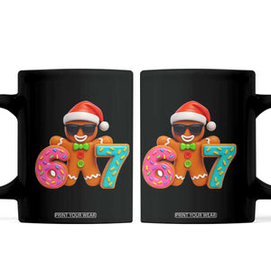 Funny 67 Meme Gingerbread Donut Coffee Mug Cool Christmas Cookie Six Seven Santa Hat Sprinkles TS02 Black Print Your Wear