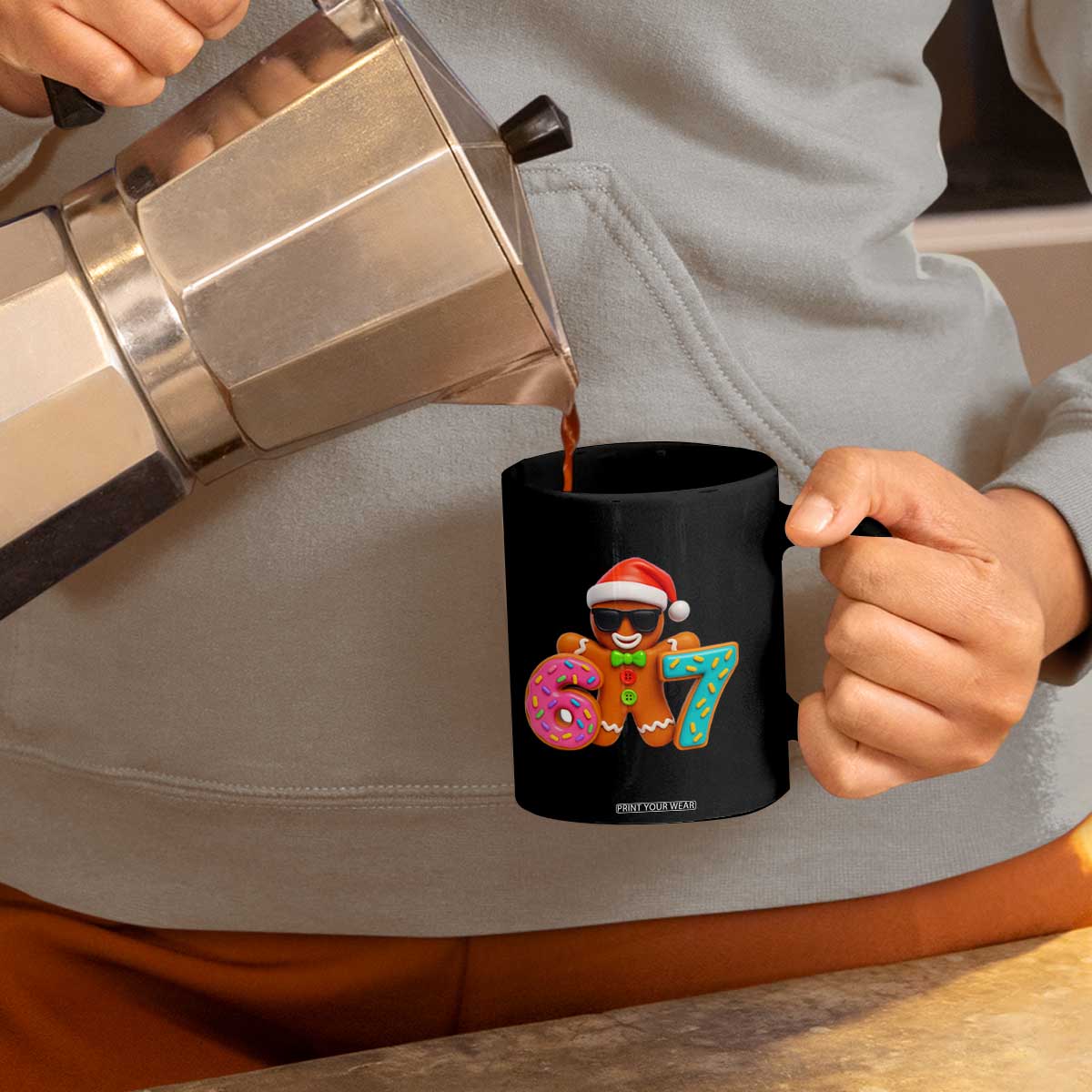 Funny 67 Meme Gingerbread Donut Coffee Mug Cool Christmas Cookie Six Seven Santa Hat Sprinkles TS02 Print Your Wear