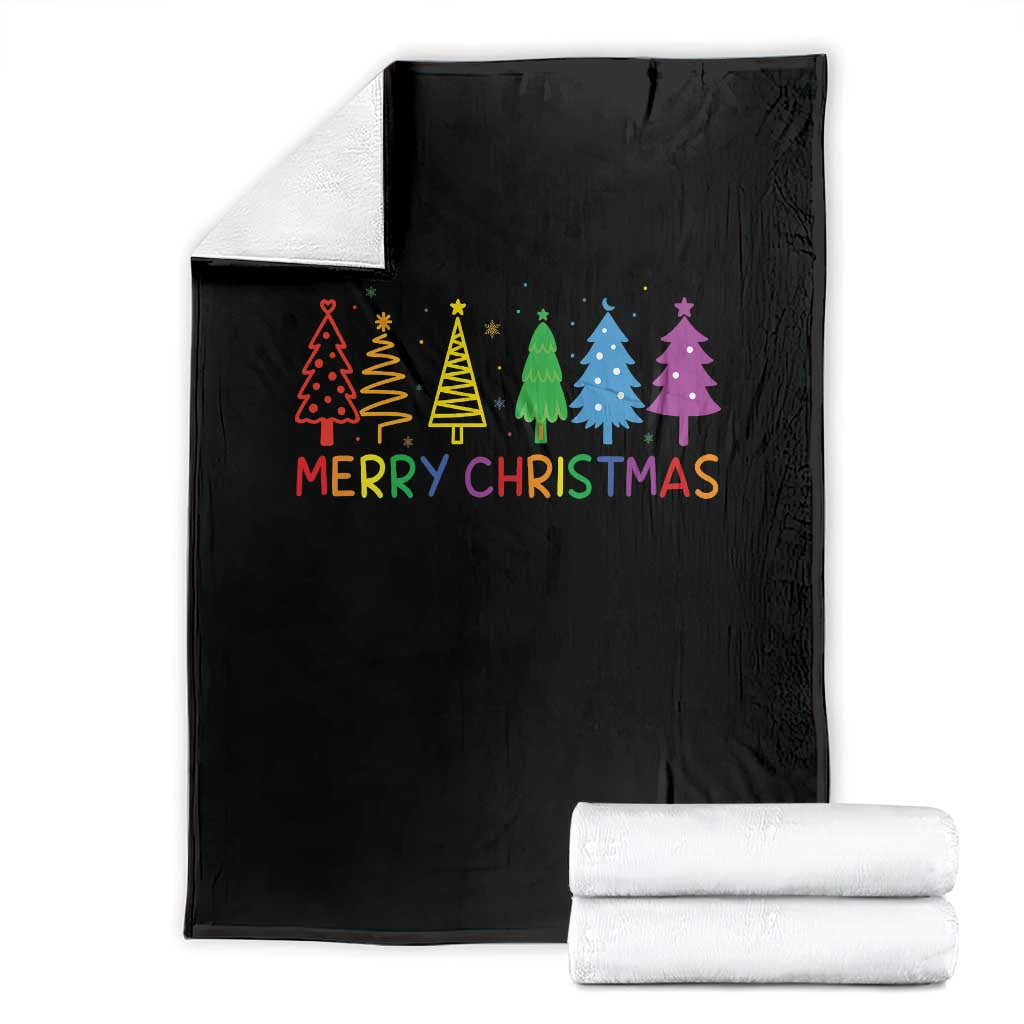 Colorful Rainbow Christmas Trees Throw Blanket Merry Xmas Fun Festive Holiday Pride Gift TS02 Black Print Your Wear