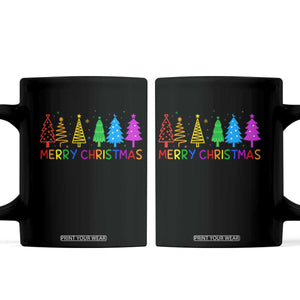 Colorful Rainbow Christmas Trees Coffee Mug Merry Xmas Fun Festive Holiday Pride Gift TS02 Black Print Your Wear