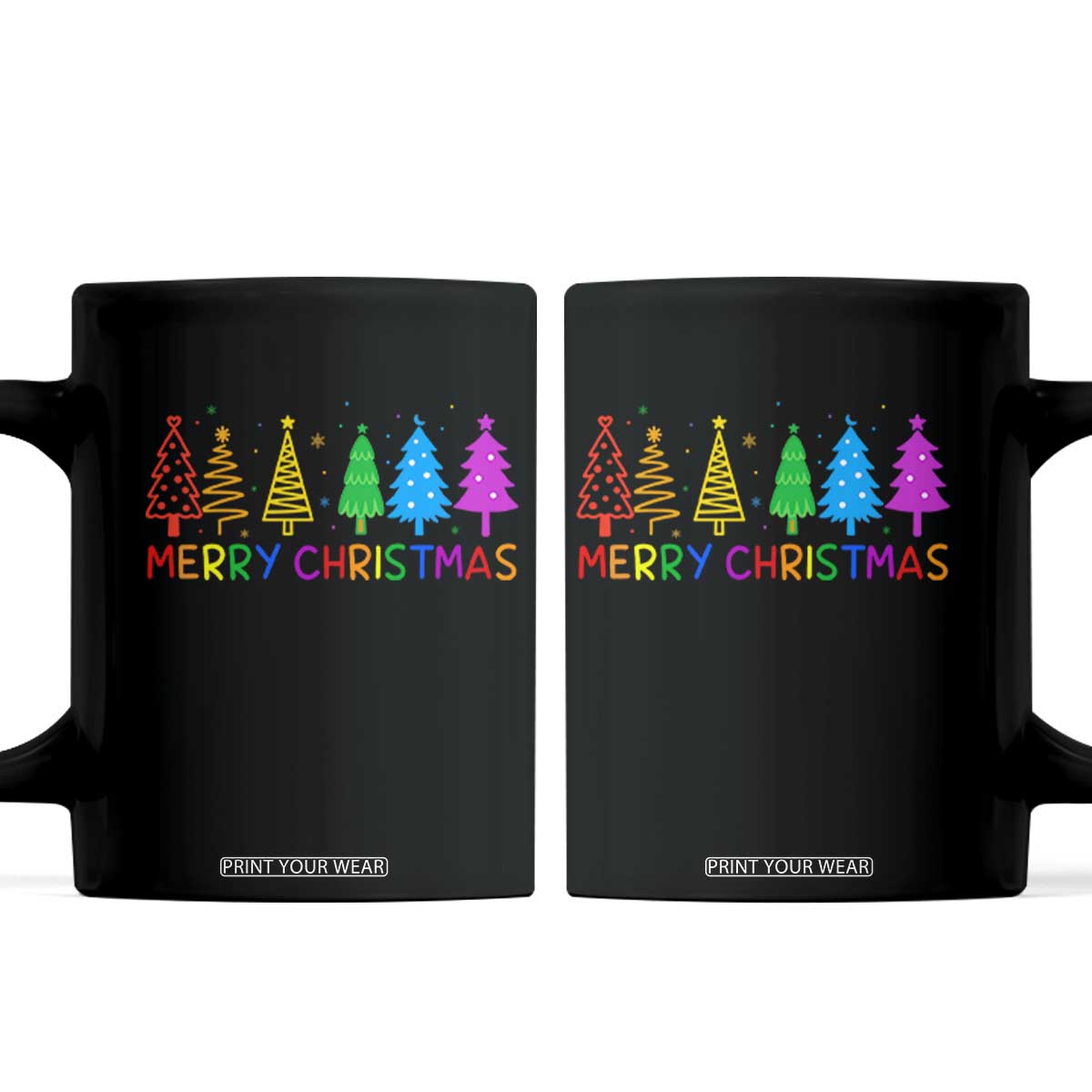 Colorful Rainbow Christmas Trees Coffee Mug Merry Xmas Fun Festive Holiday Pride Gift TS02 Black Print Your Wear