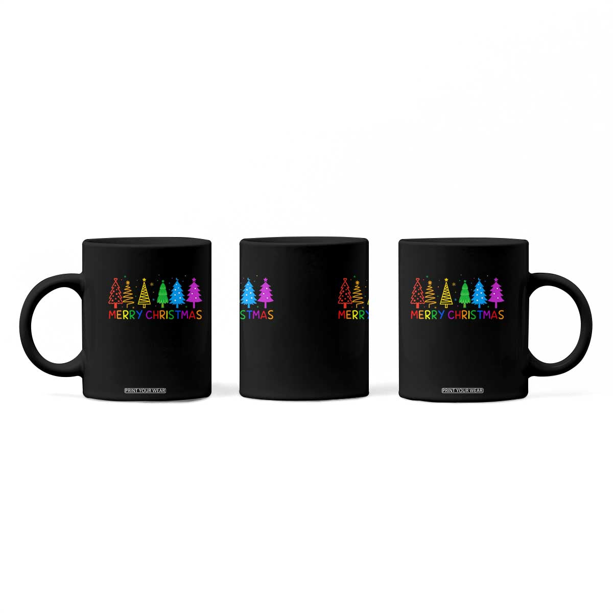 Colorful Rainbow Christmas Trees Coffee Mug Merry Xmas Fun Festive Holiday Pride Gift TS02 Print Your Wear