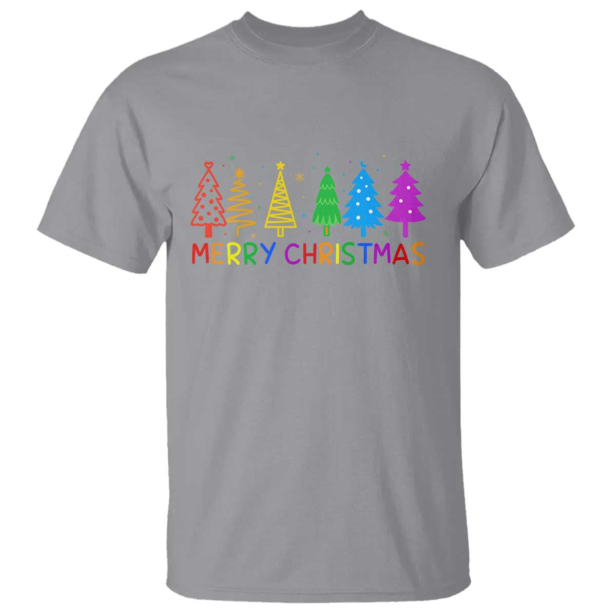 Colorful Rainbow Christmas Trees T Shirt Merry Xmas Fun Festive Holiday Pride Gift TS02 Sport Gray Print Your Wear