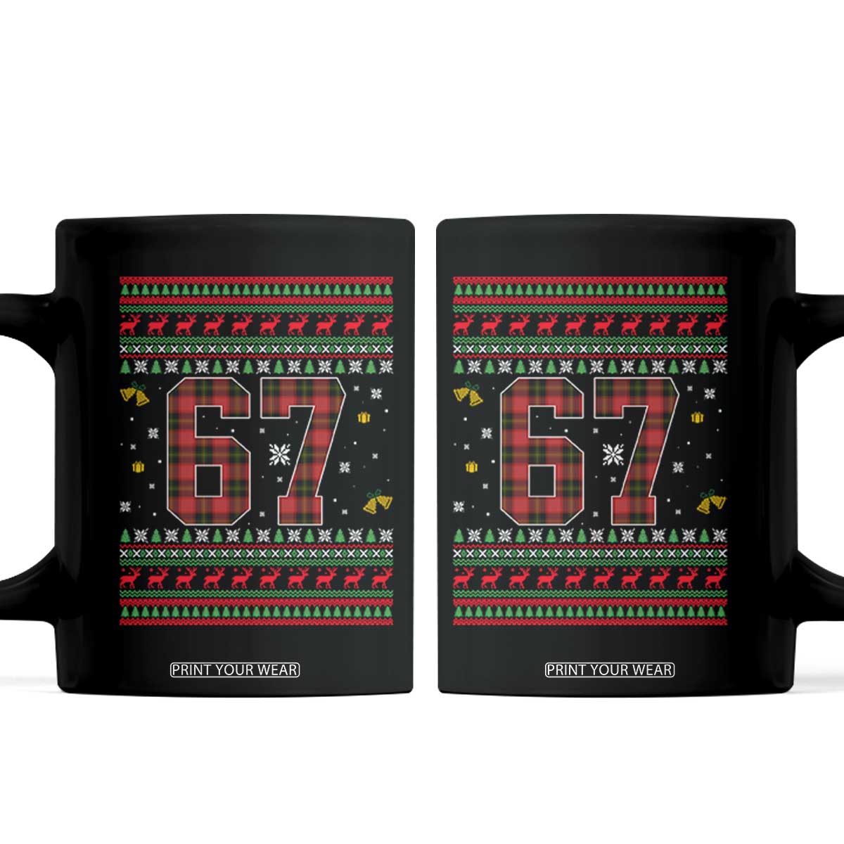 67 Christmas Red Plaid Coffee Mug Funny Six Seven Meme Holiday Vibes Graphic TS02 Black Print Your Wear