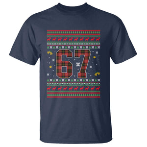 67 Christmas Red Plaid T Shirt Funny Six Seven Meme Holiday Vibes Graphic TS02 Navy Print Your Wear