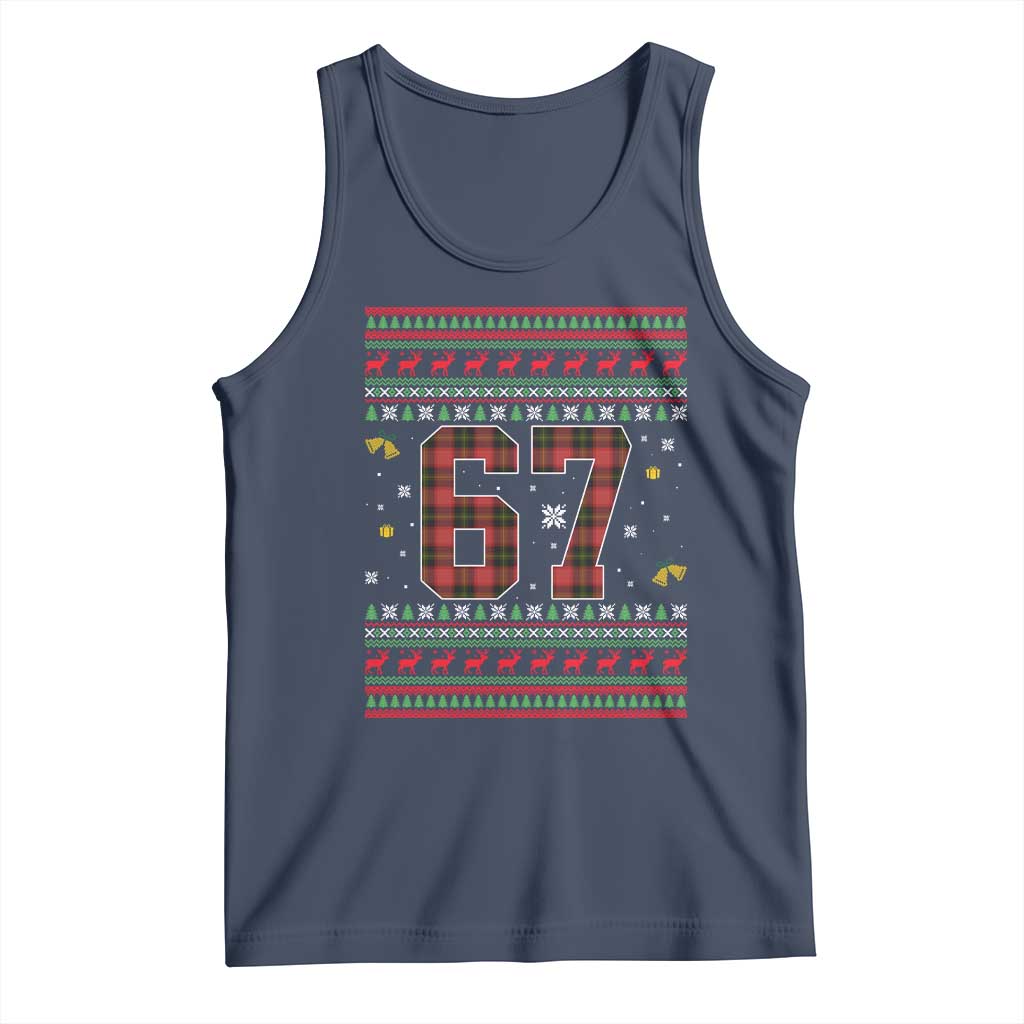 67 Christmas Red Plaid Tank Top Funny Six Seven Meme Holiday Vibes Graphic TS02 Navy Print Your Wear