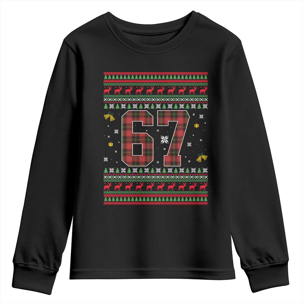 67 Christmas Red Plaid Youth Sweatshirt Funny Six Seven Meme Holiday Vibes Graphic TS02 Black Print Your Wear