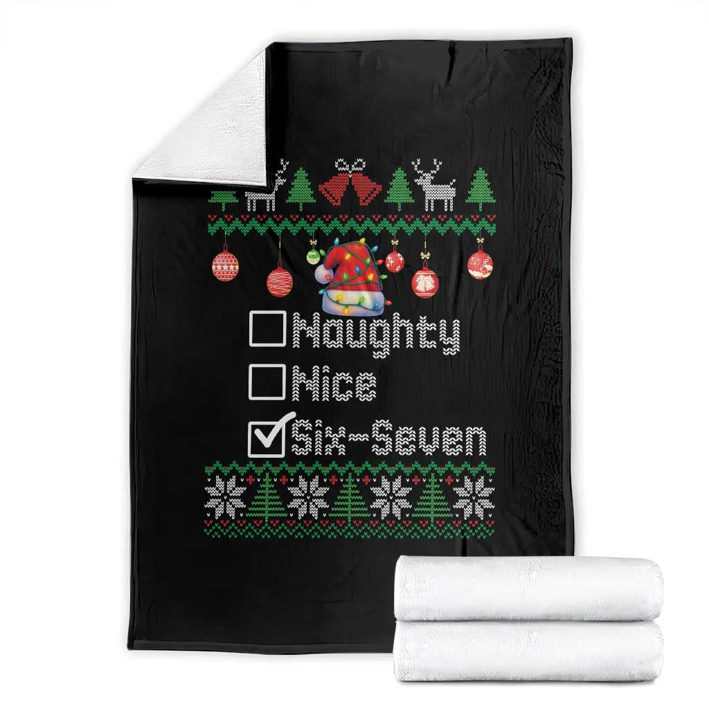 Funny 67 Christmas Checklist Throw Blanket Naughty Nice Six Seven Meme Holiday TS02 Black Print Your Wear