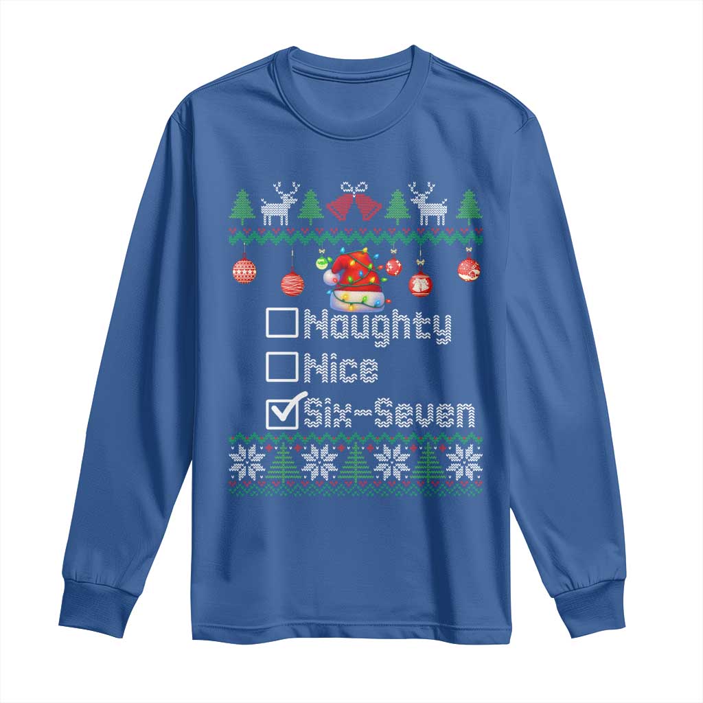 Funny 67 Christmas Checklist Long Sleeve Shirt Naughty Nice Six Seven Meme Holiday TS02 Royal Blue Print Your Wear