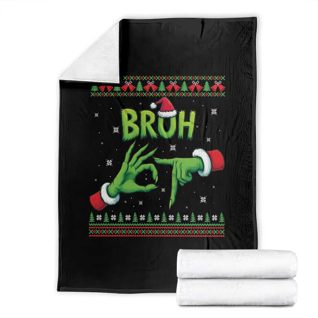 Christmas Bruh 67 Green Hands Meme Throw Blanket Funny Six Seven Meme Holiday Ugly Sweater TS02 Black Print Your Wear