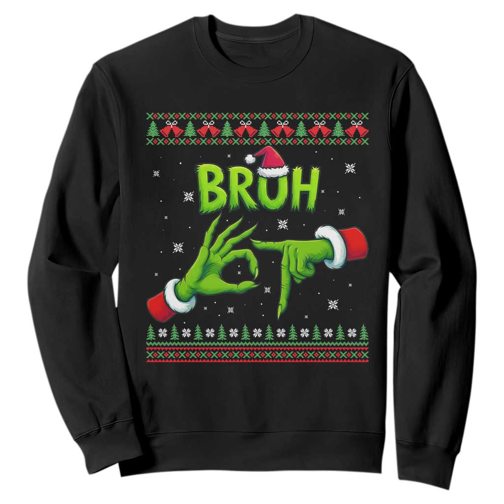 Christmas Bruh 67 Green Hands Meme Sweatshirt Funny Six Seven Meme Holiday Ugly Sweater TS02 Black Print Your Wear