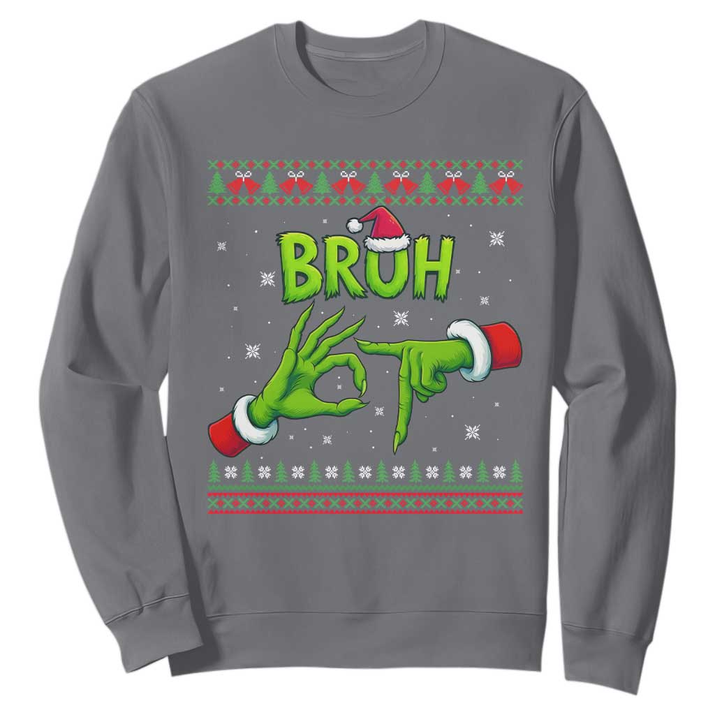 Christmas Bruh 67 Green Hands Meme Sweatshirt Funny Six Seven Meme Holiday Ugly Sweater TS02 Charcoal Print Your Wear