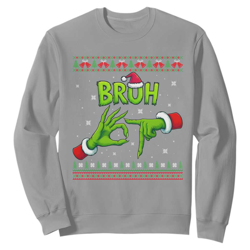 Christmas Bruh 67 Green Hands Meme Sweatshirt Funny Six Seven Meme Holiday Ugly Sweater TS02 Sport Gray Print Your Wear