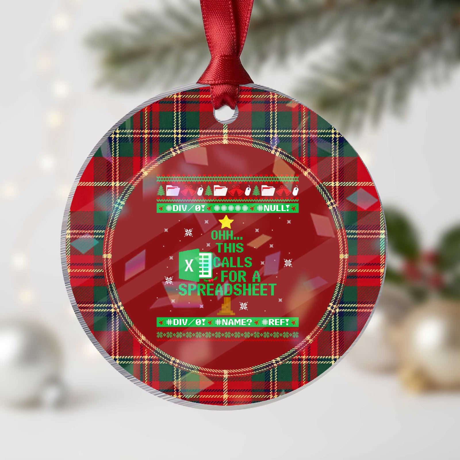 Funny Excel Christmas Tree Holographic Acrylic Ornament This Calls for a Spreadsheet Xmas DIV0 Errors