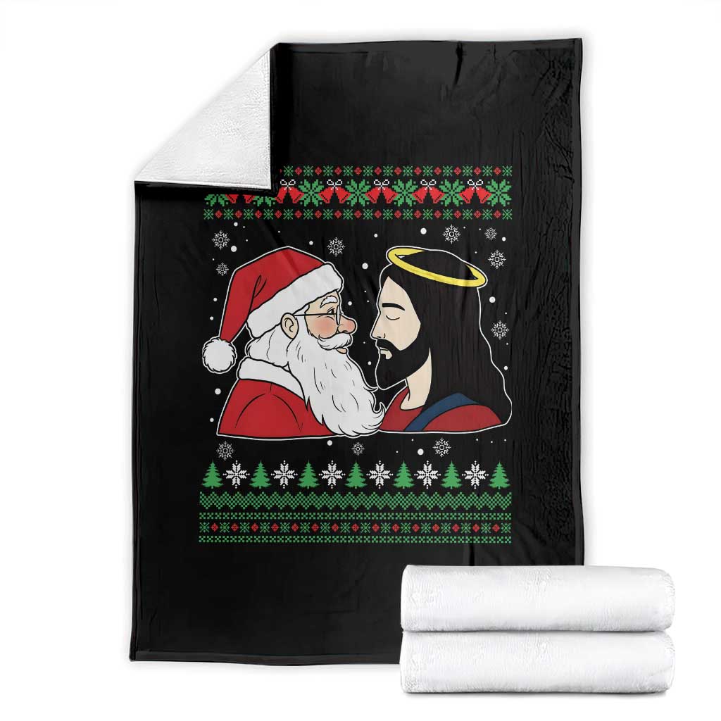 Funny Christmas Santa and Jesus Throw Blanket Most Wonderful Time Christian Holiday Gag Gift TS02 Black Print Your Wear