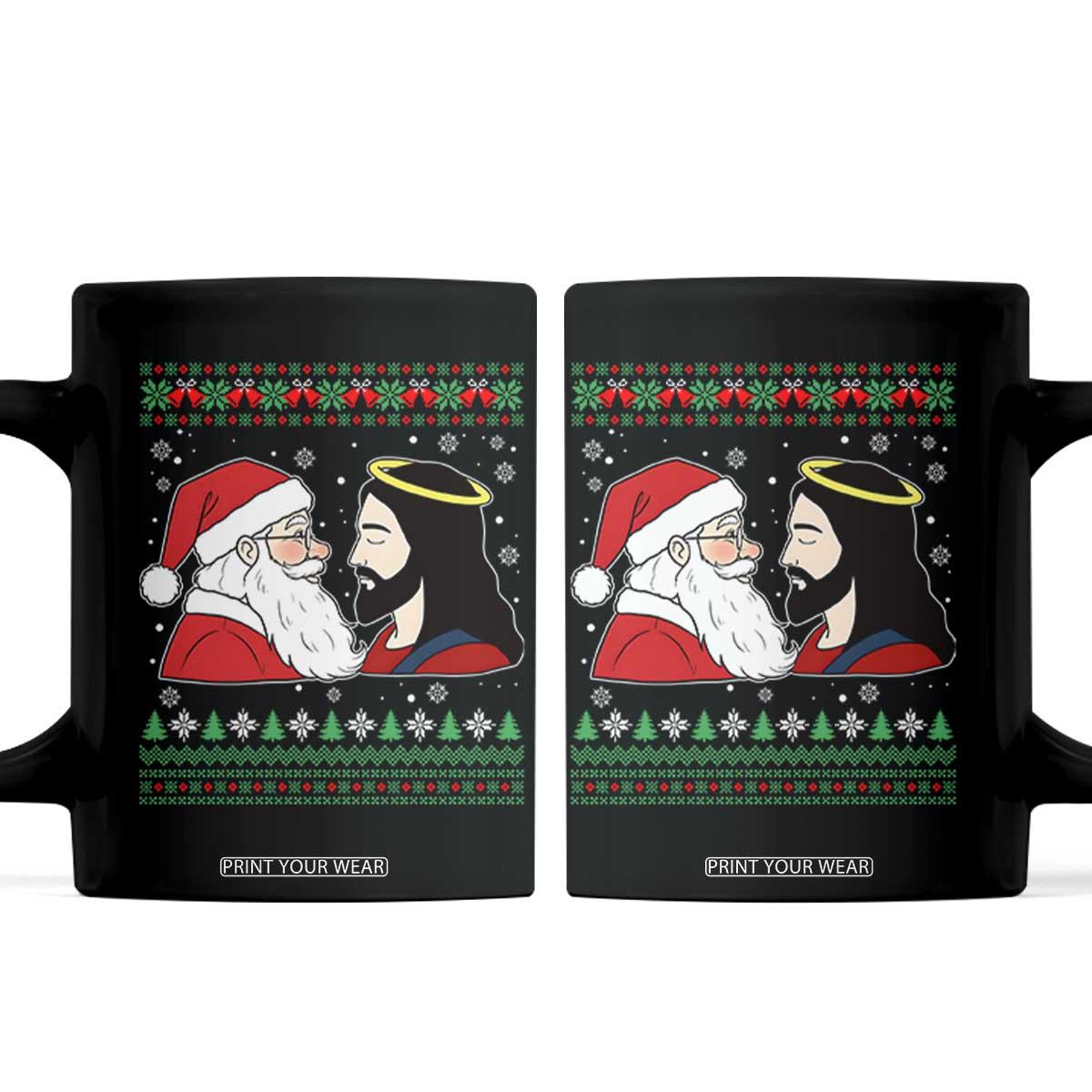 Funny Christmas Santa and Jesus Coffee Mug Most Wonderful Time Christian Holiday Gag Gift TS02 Black Print Your Wear
