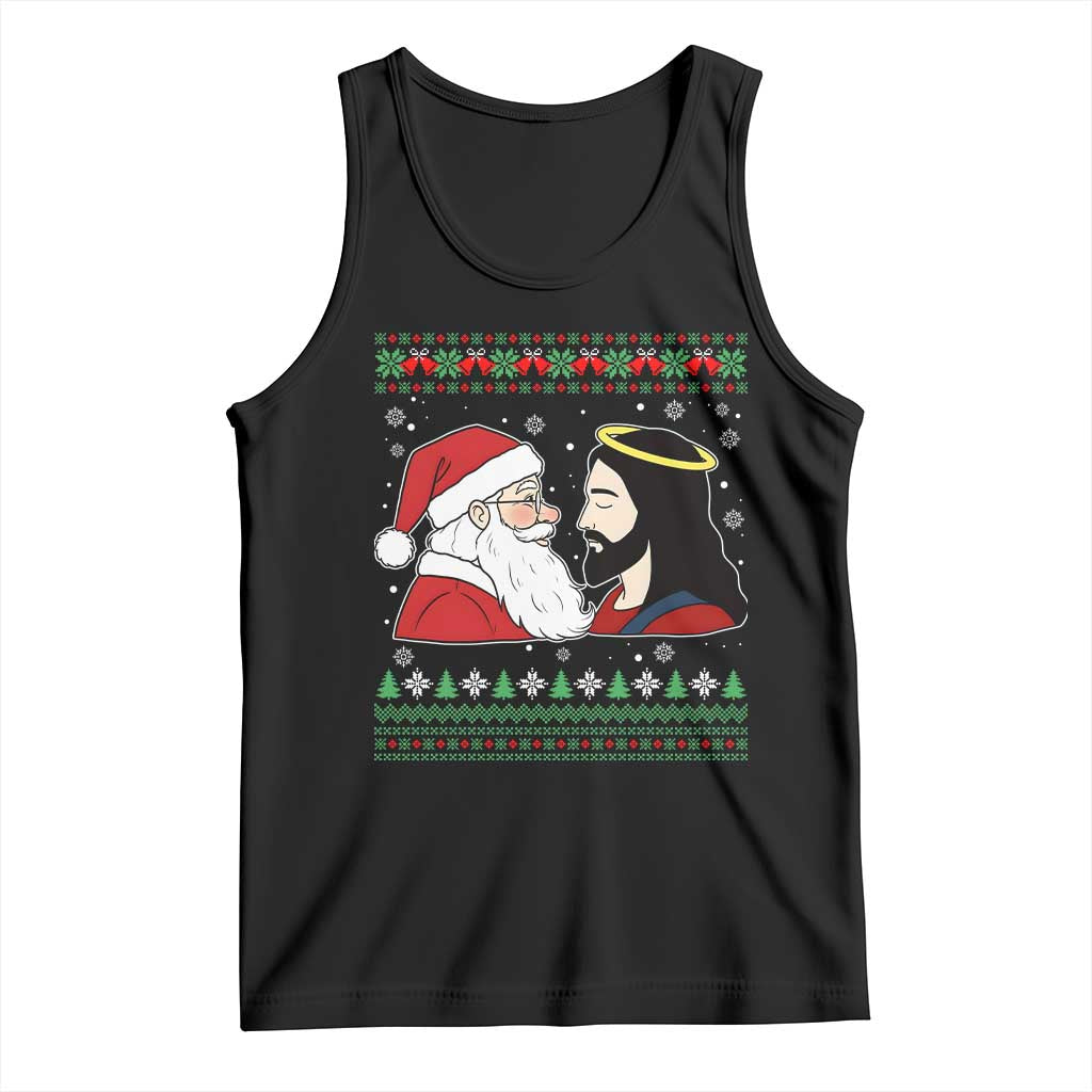 Funny Christmas Santa and Jesus Tank Top Most Wonderful Time Christian Holiday Gag Gift TS02 Black Print Your Wear