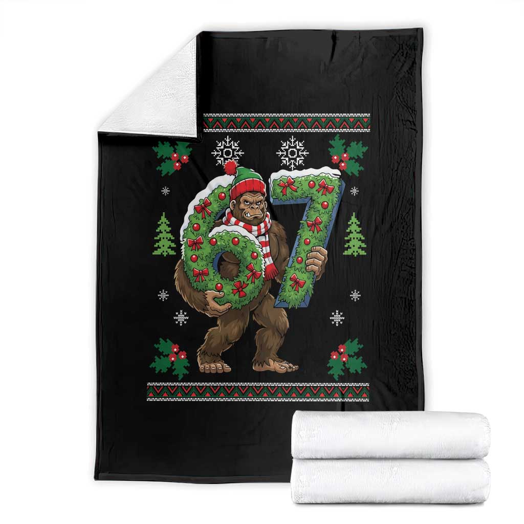 67 Meme Christmas Bigfoot Throw Blanket Funny Six Seven Wreath Sasquatch Holiday Gag Gift TS02 Black Print Your Wear